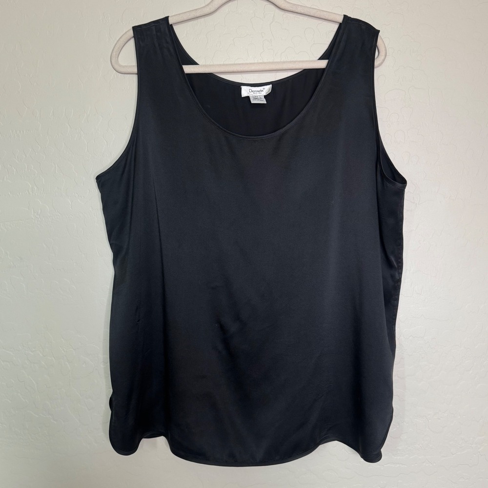 Vintage 100% Silk Shell Tank Top Black 2XL Minimalist Relaxed Quiet Luxury 90s